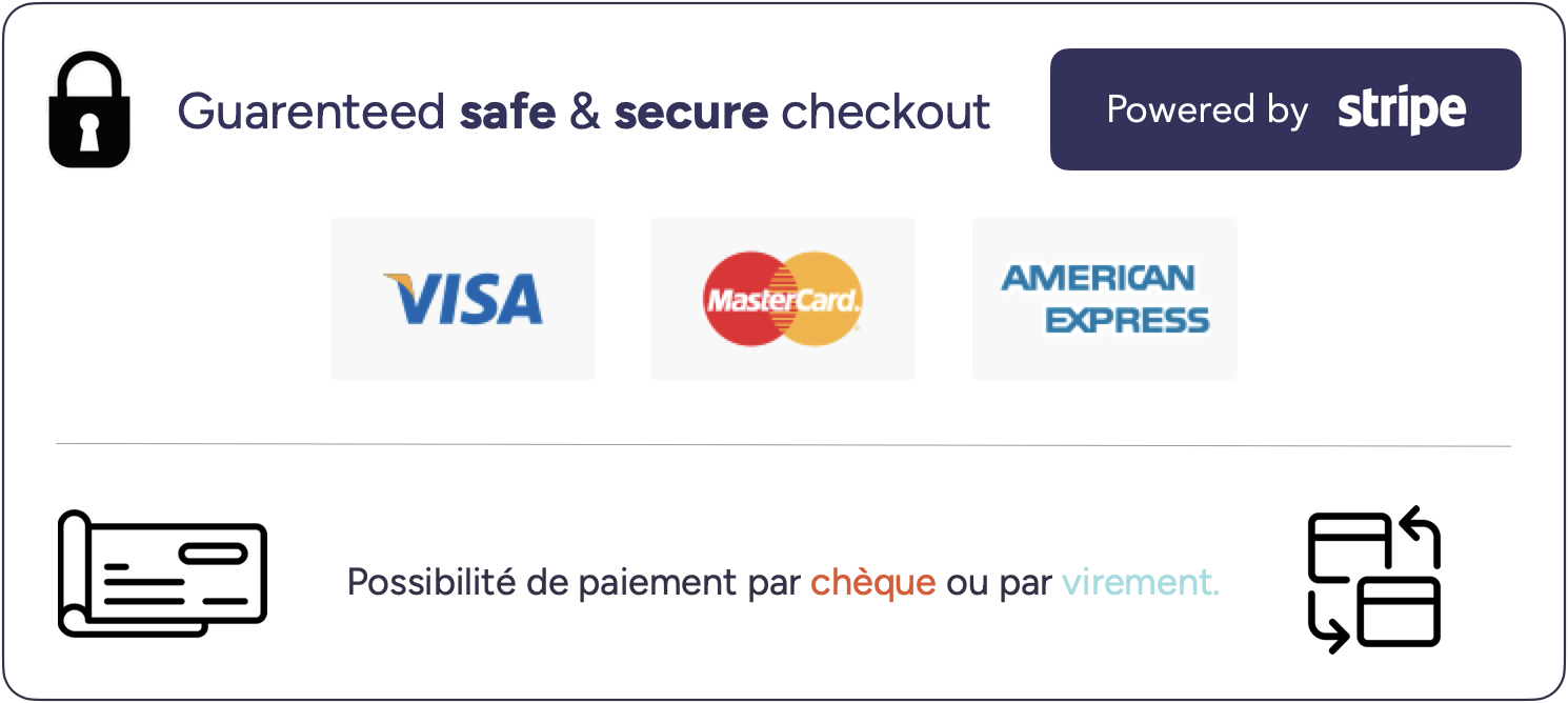 Boutique en ligne. Paiement par CB, chèque ou virement.